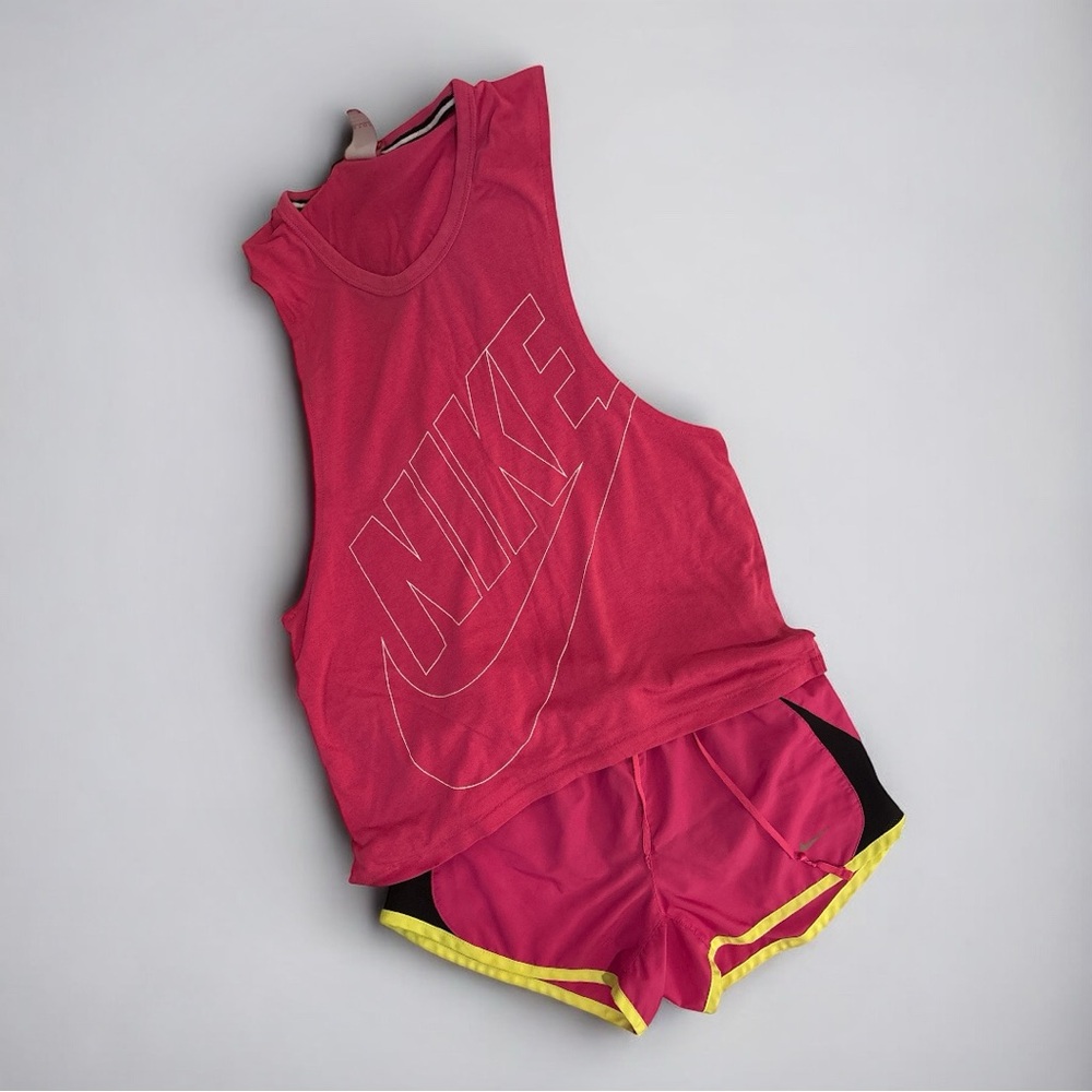 Nike Hot Pink 2-Piece Set: Graphic Muscle Tank & Tempo Running Shorts - XS